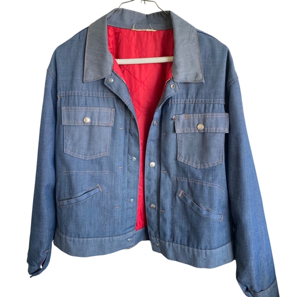 American Vintage Blue Denim Jacket with Red Quilted Lining